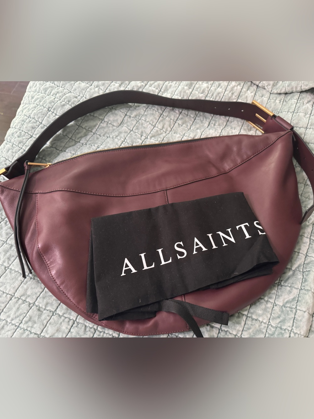 Allsaints Luna Leather Slouchy Shoulder Bag Burgundy (dark red) - Picture 3 of 8
